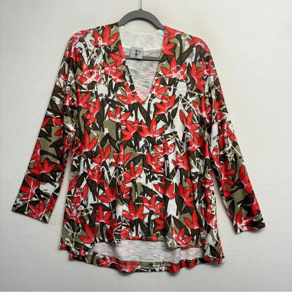 Inoah Floral Long Sleeve Tunic Blouse Red M‎